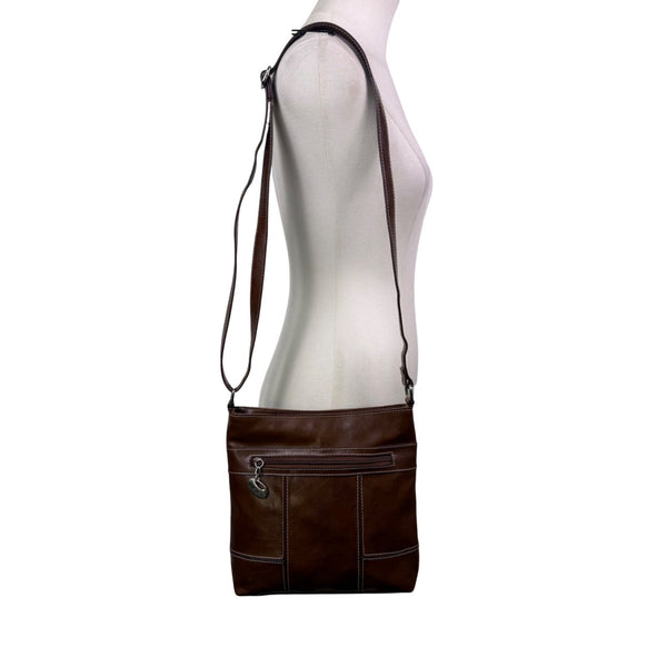 Nine West Women’s Brown Faux Leather Zip Closure Adjustable Strap Crossbody Bag