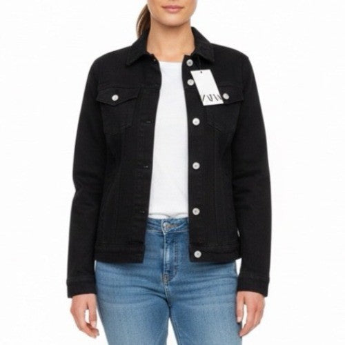 Zara Women’s Black Jean Jacket  Stylish Casual Outerwear Size S- New