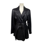Trucker Women’s Black Leather Jacket Belted Wrap Style Size Medium