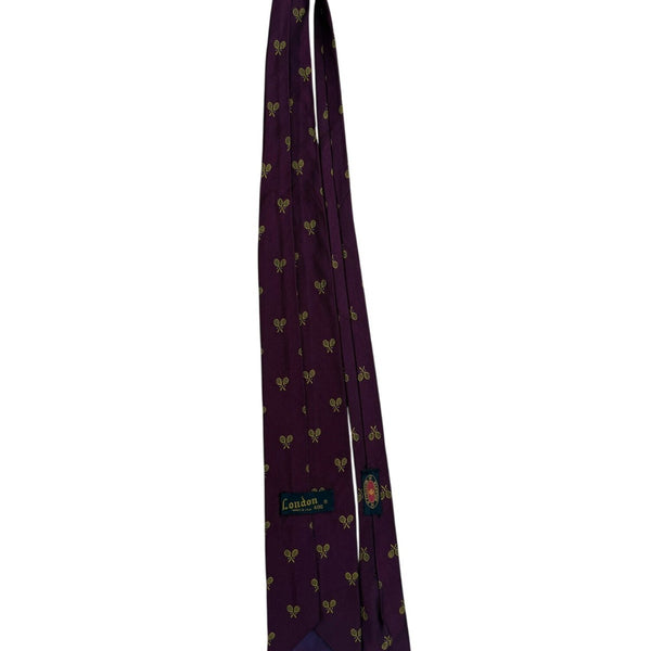 H. Stockton Men’s Purple Silk Tennis Racket Pattern Necktie Handmade England