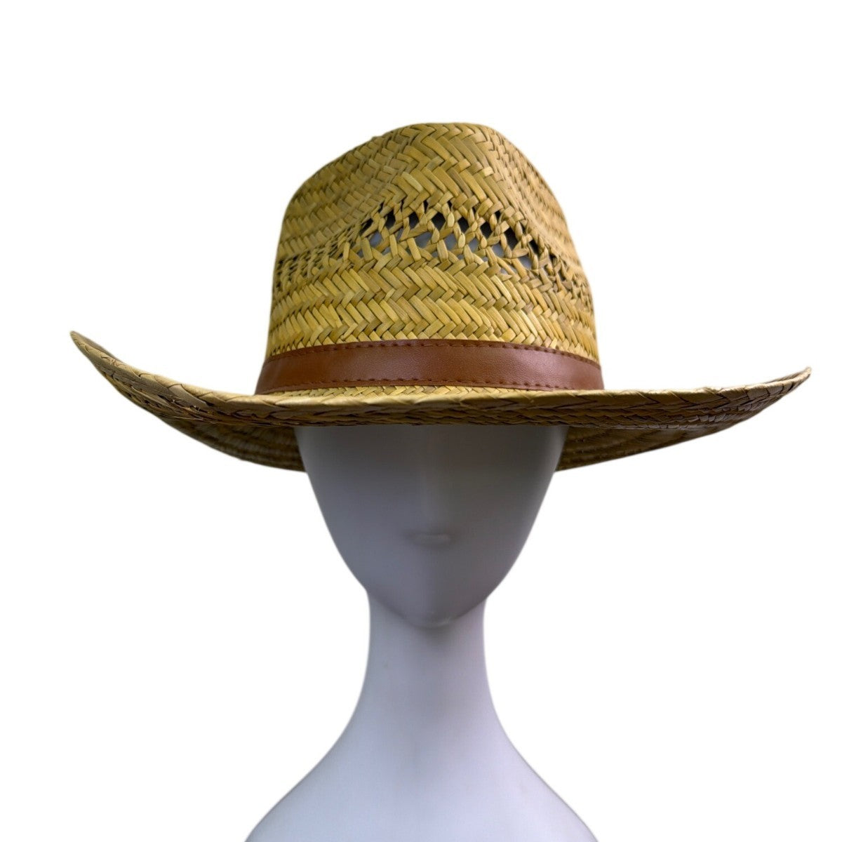 Dorfman Pacific Mens Natural Fibre Straw Western Hat Medium Handmade Brown Band