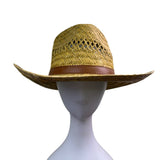 Dorfman Pacific Mens Natural Fibre Straw Western Hat Medium Handmade Brown Band
