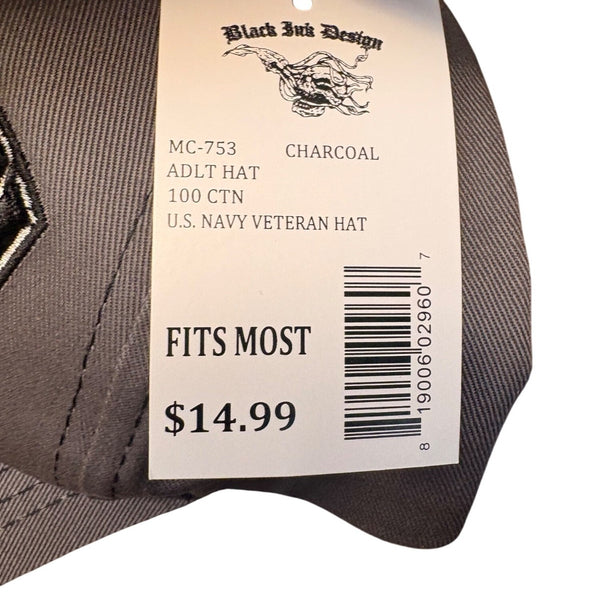 Black Ink Design Mens Charcoal Cotton U.S. Navy Veteran Adjustable Baseball Cap