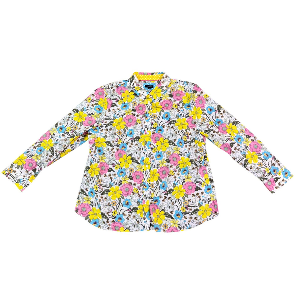 Talbots Petite Womens White Floral Button Front Long Sleeve Shirt Size PXL