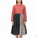Shari B. Green Womens Red Black Patchwork Button-Up Dress Artsy Style Sz XL