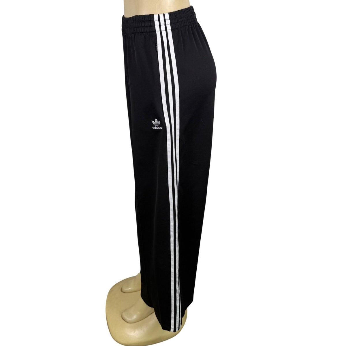 Adidas Mens Black Track Pants White Striped Casual Elastic Waist Zippered Sz M