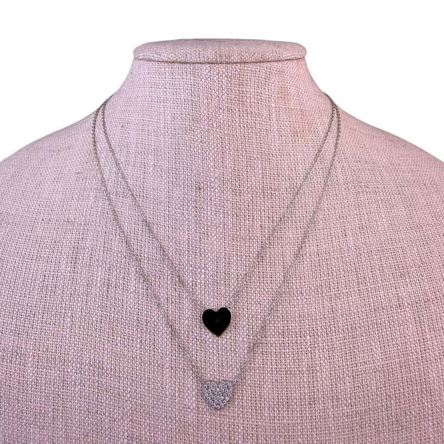 Tabitha Webb Sterling Silver Womens Double Heart Set Necklace W/ Cubic Zirconia