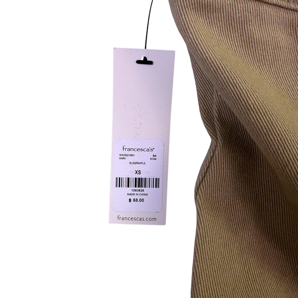 Francescas Womens Khaki Cotton Strapless Belted Dress Pleated Casual Chic Sz XS 