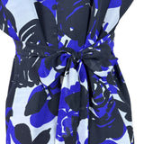 Trulli Women’s Blue Floral Sleeveless A-Line Dress With Ruffled Neckline Sz M