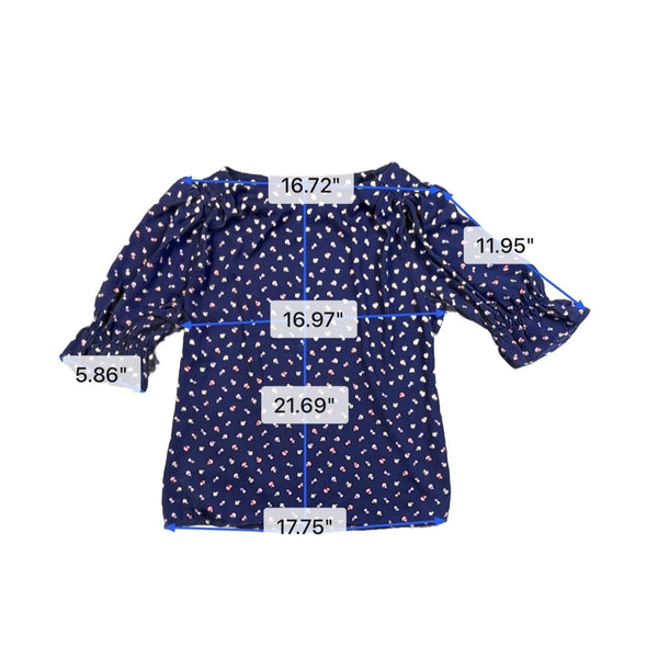Ann Taylor Womens Navy Floral Print Blouse Ruffled Sleeves Pattern Size XS