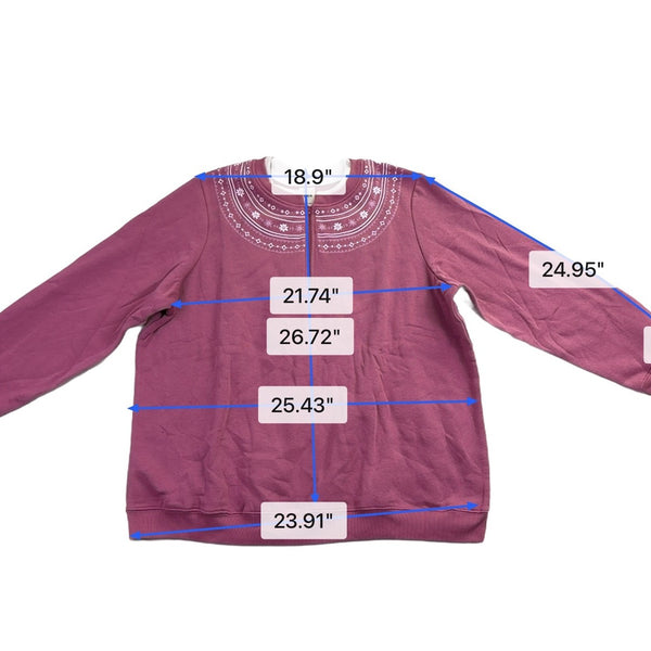 Blair Womens Pink Embroidered Pullover Sweatshirt & Elastic Waist Pants Sz P2XL