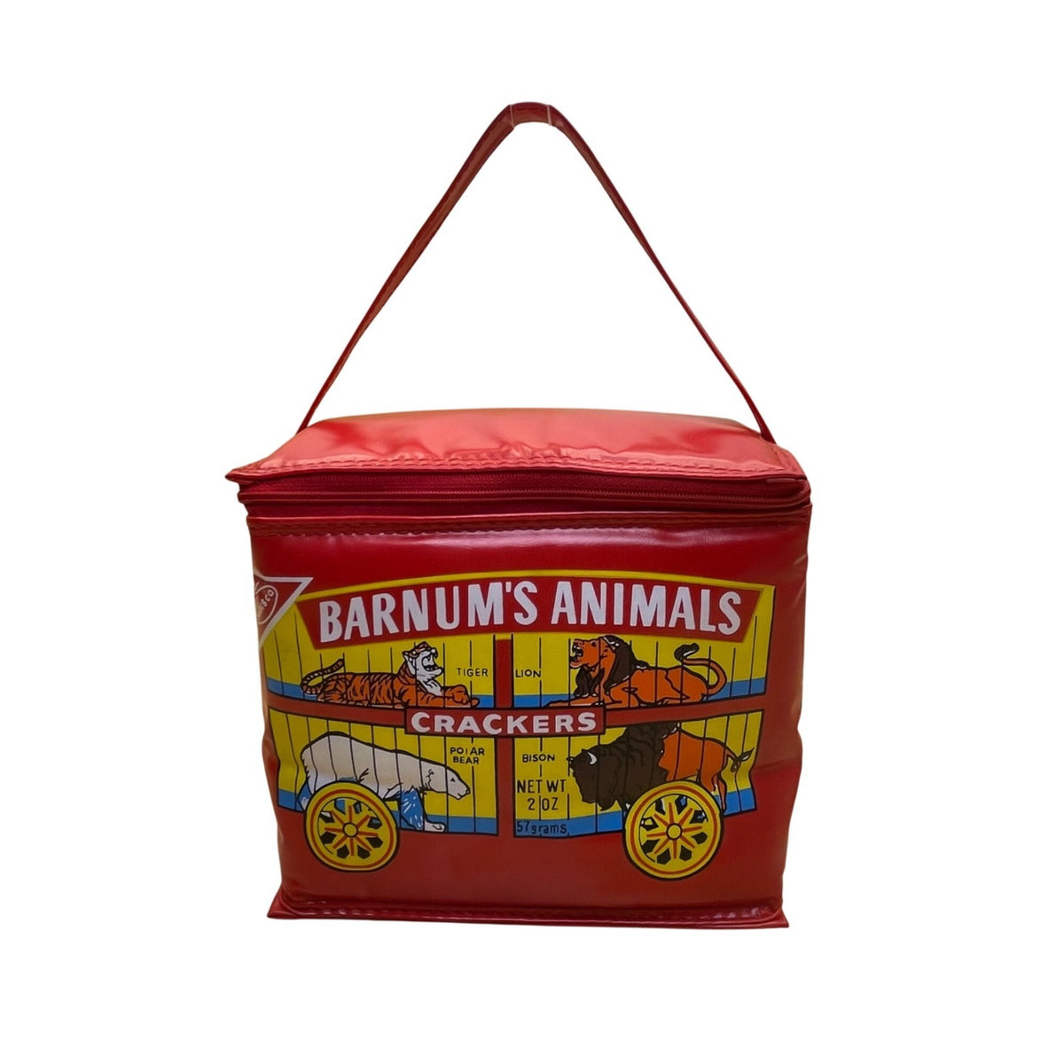Barnums Animals Red Vinyl Insulated Soft Lunchbox Zip Closure Colorful Animals