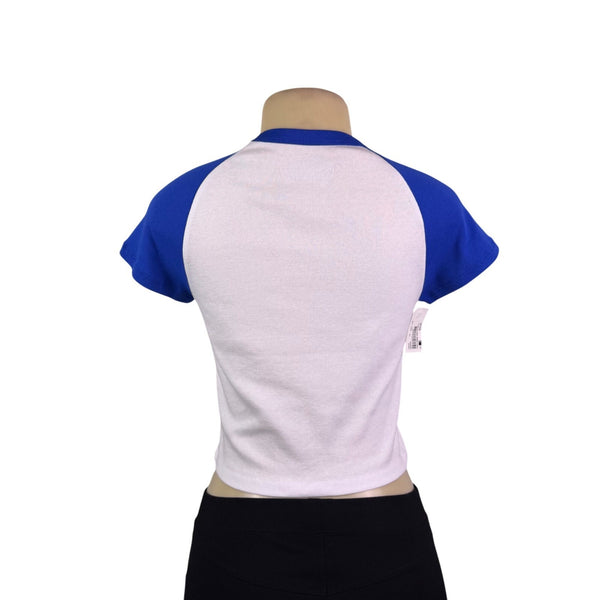 Ron Jon Womens Royal/White Surf Club Raglan Crop Top Size M