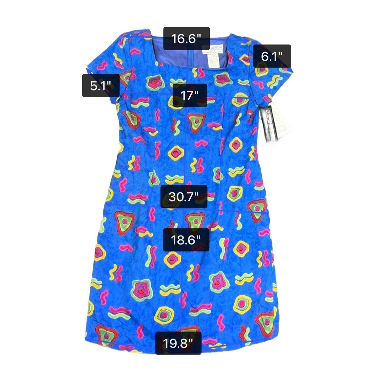 Jessica Howard Womens Blue Rayon Short Sleeve Geometric Print Dress Sz 12P - New