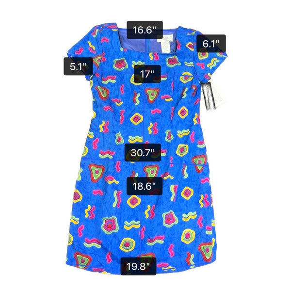 Jessica Howard Womens Blue Rayon Short Sleeve Geometric Print Dress Sz 12P - New
