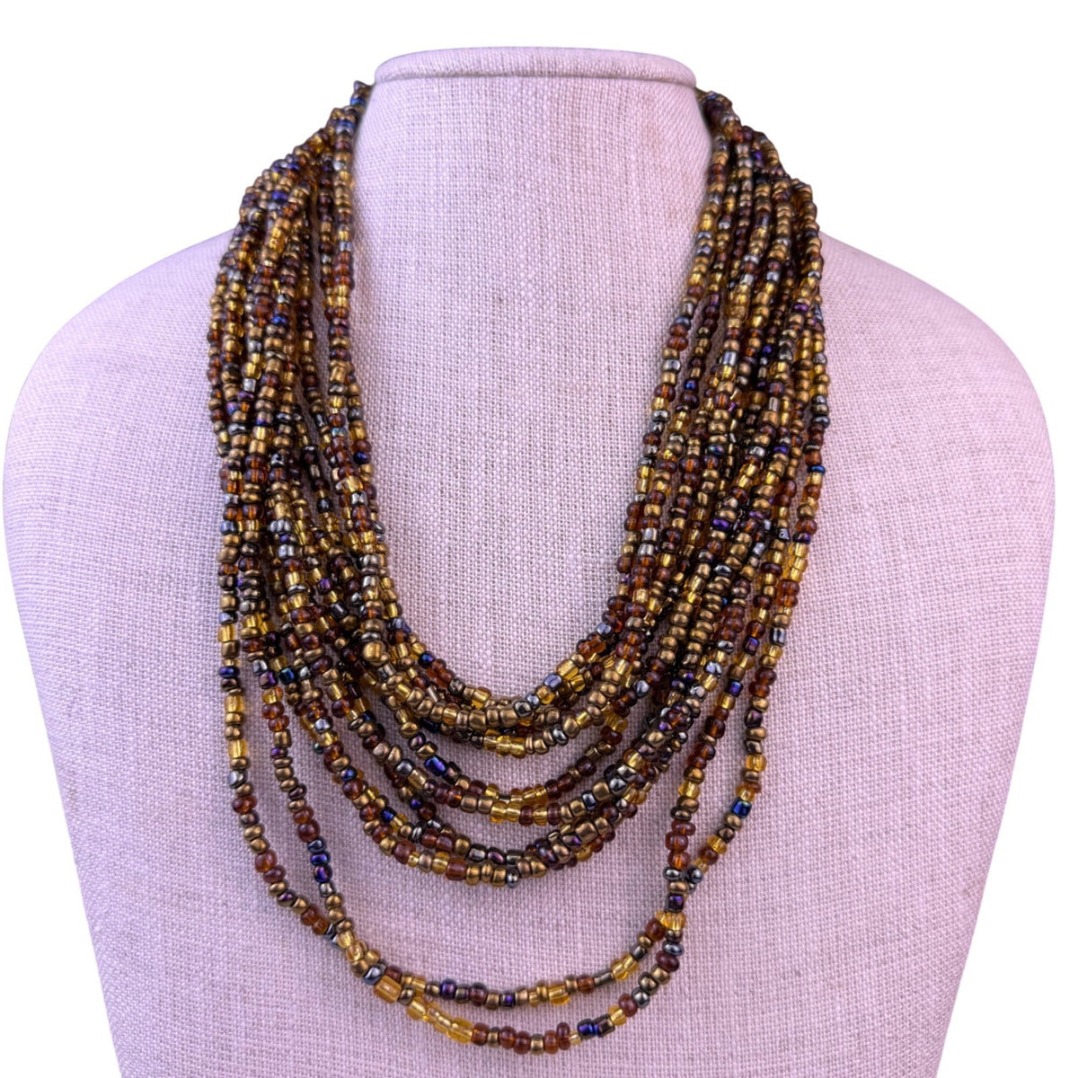 Womens Brown Gold Glass Bead Necklace Necklace 12 Strands
