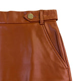 Loft Womens Brown Faux Leather Petite Mini Skirt Gold Button Size 2P