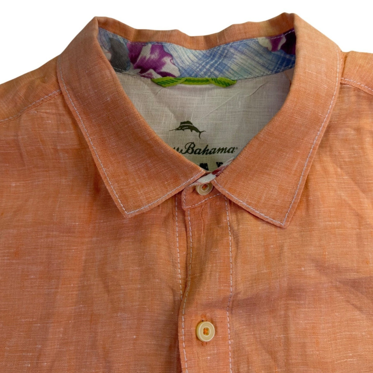 Tommy Bahama Mens Orange Linen Short Sleeve Fit Size Button-Up Shirt Relax 2XB