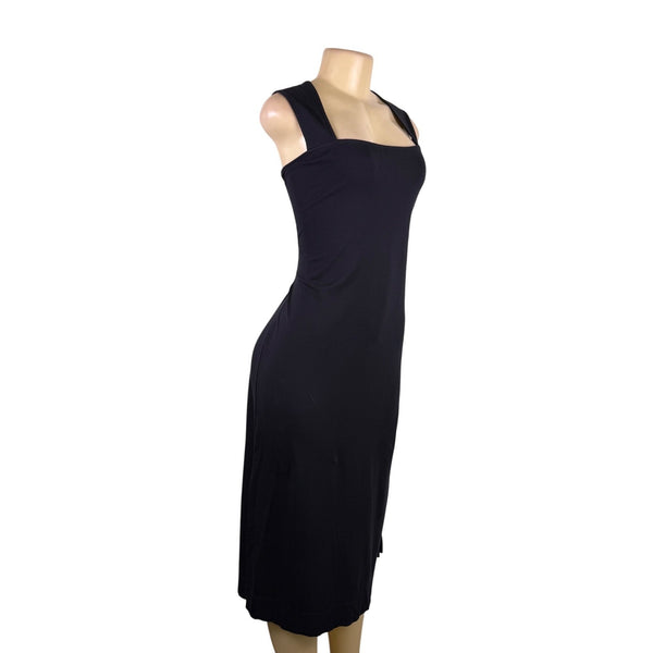 Vince Womens Black Pima Cotton Sleeveless Midi Split Hem Dress Sz M