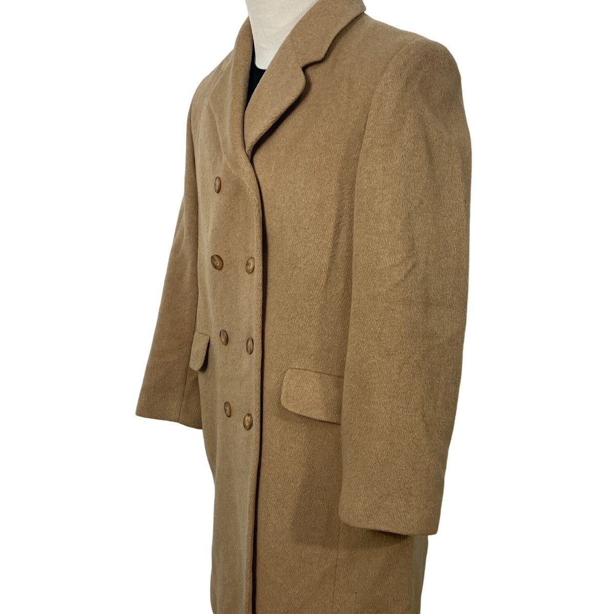 Evan Picone Classic Women's Khaki Double Breasted Wool Coat Sz 14