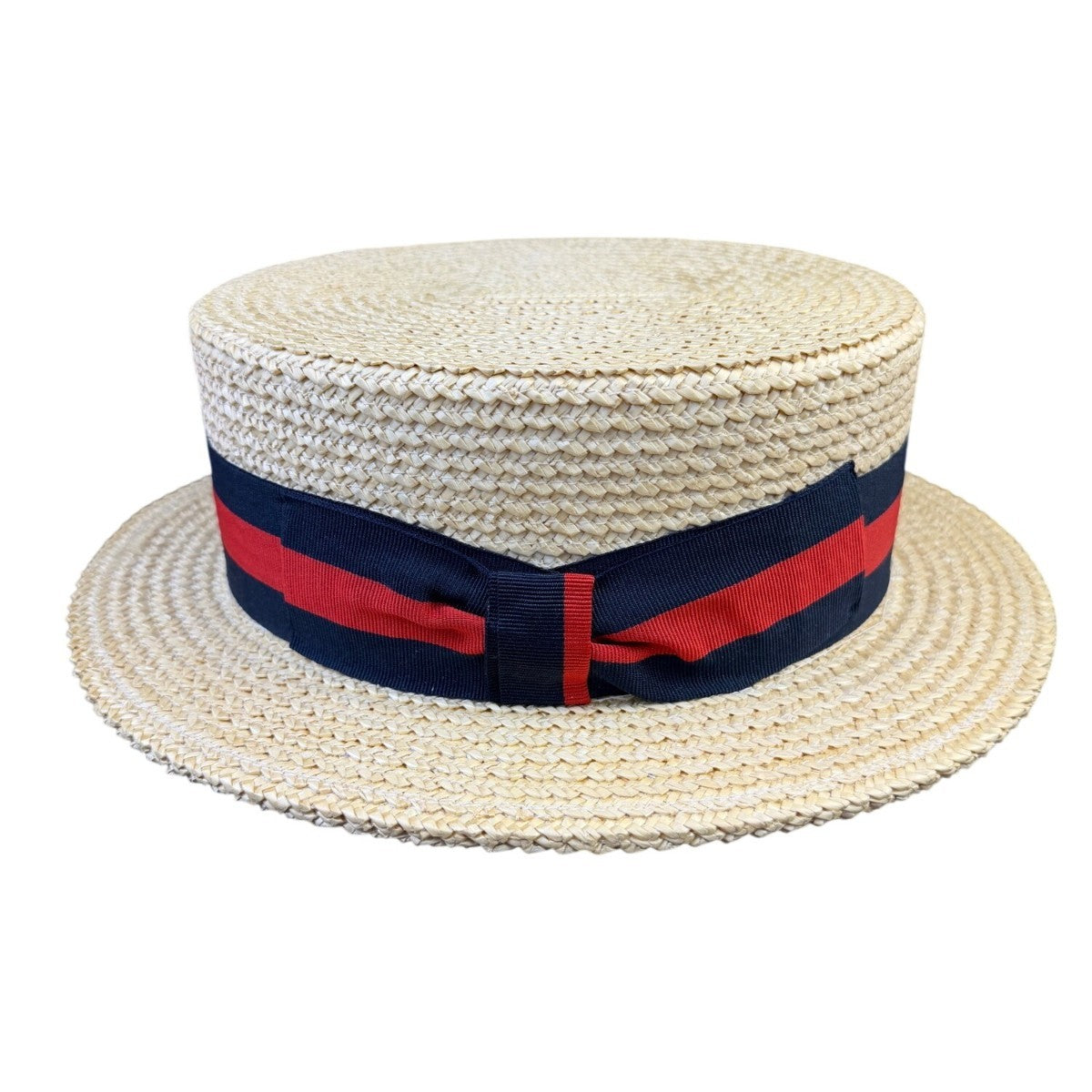 Ponte Rialto Mens Natural Straw Boater Hat Italian-Made Black & Red Ribbon Band