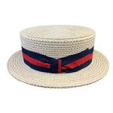 Ponte Rialto Mens Natural Straw Boater Hat Italian-Made Black & Red Ribbon Band