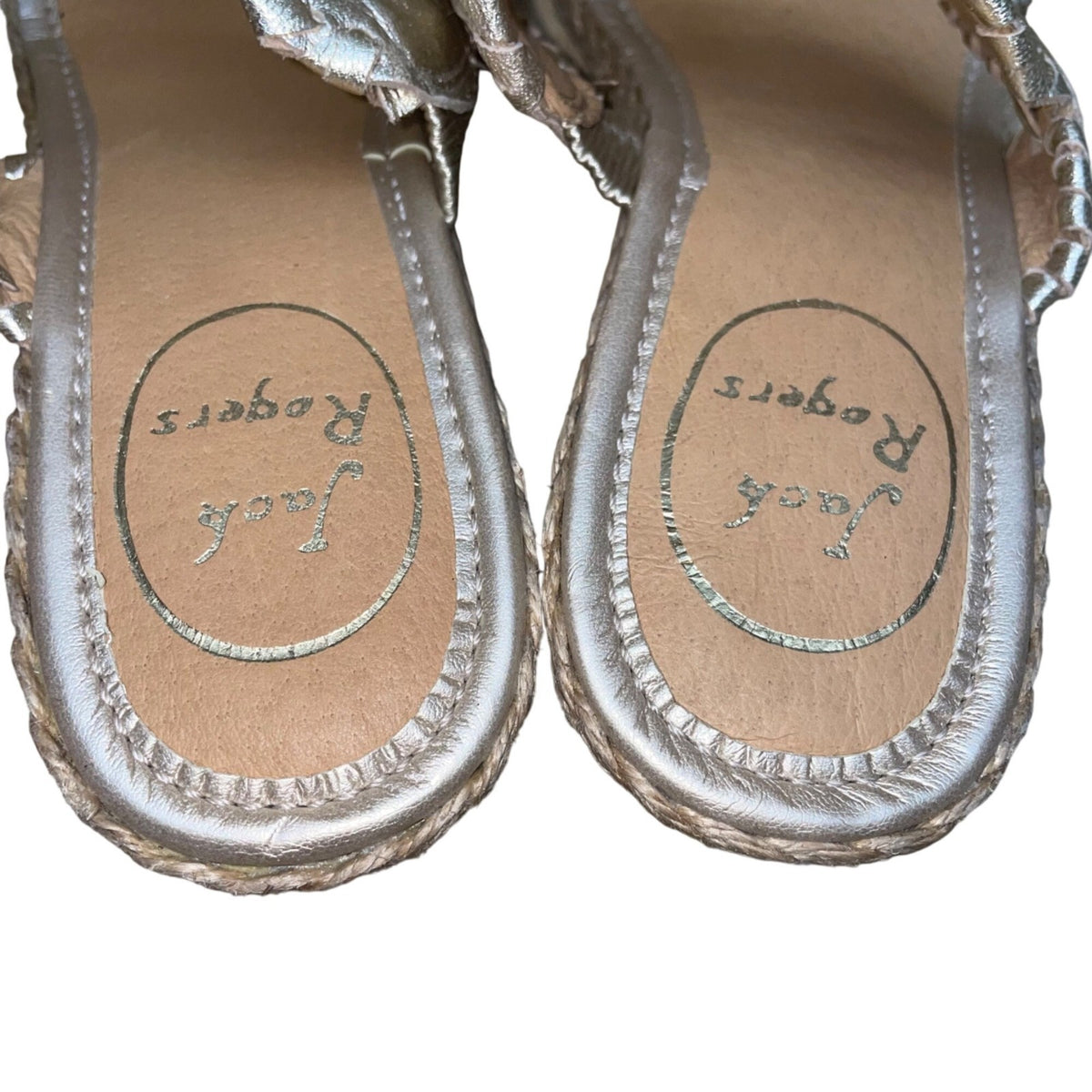 Jack Rogers Women’s Gold Metallic Floral Design Open Toe Wedge Sandals Size 8M