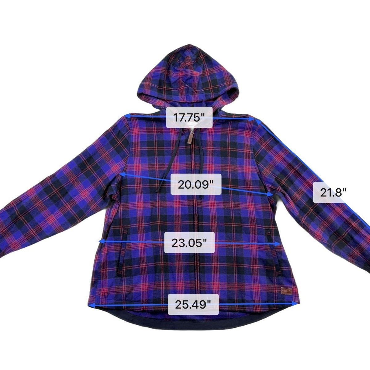 L.L.Bean Womens Purple & Red Plaid Relaxed Fit Zip-Up Hooded Jacket Size XL
