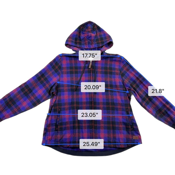 L.L.Bean Womens Purple & Red Plaid Relaxed Fit Zip-Up Hooded Jacket Size XL
