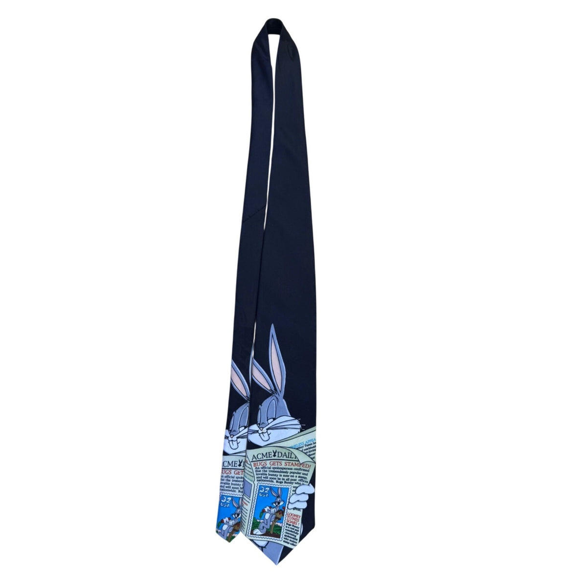 Looney Tunes Mens Black Polyester Bugs Bunny Stamp Collectible Necktie 1997 USA