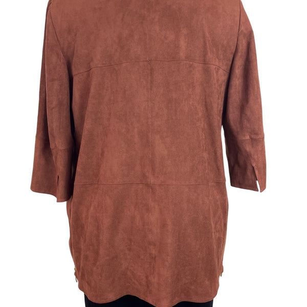 Chico’s Womens Brown Open Front Jacket 3/4 Sleeve Lightweight Elegant Size 2