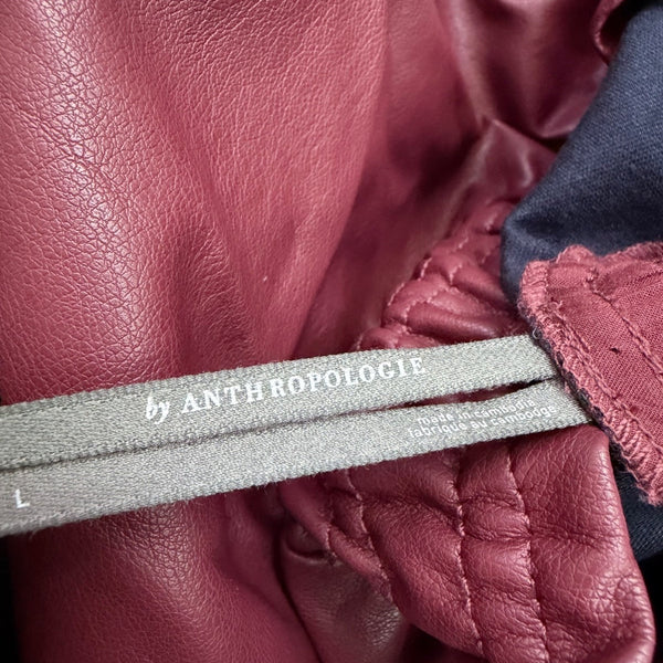Anthropologie Womens Burgundy Coated Faux Leather Tiered Mini Skirt L