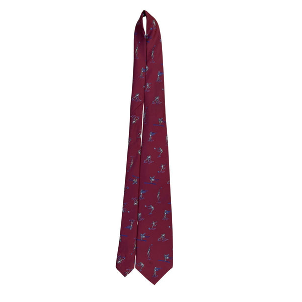 Bert Pulitzer Mens Red Silk Ski Sports Theme Neck Tie Hand Blocked England