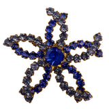 Vintage Gold-Tone Womens Blue Stone Rhinestone Starfish Flower Brooch Pin