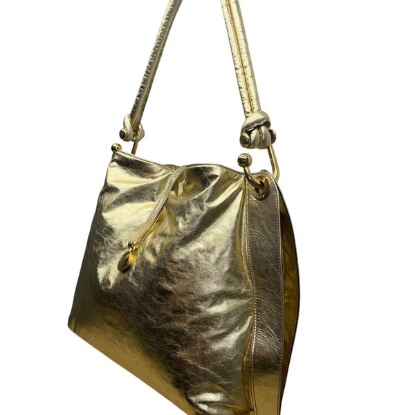 California Women’s Gold Leather Adjustable Strap & Snap Closure Shoulder Bag