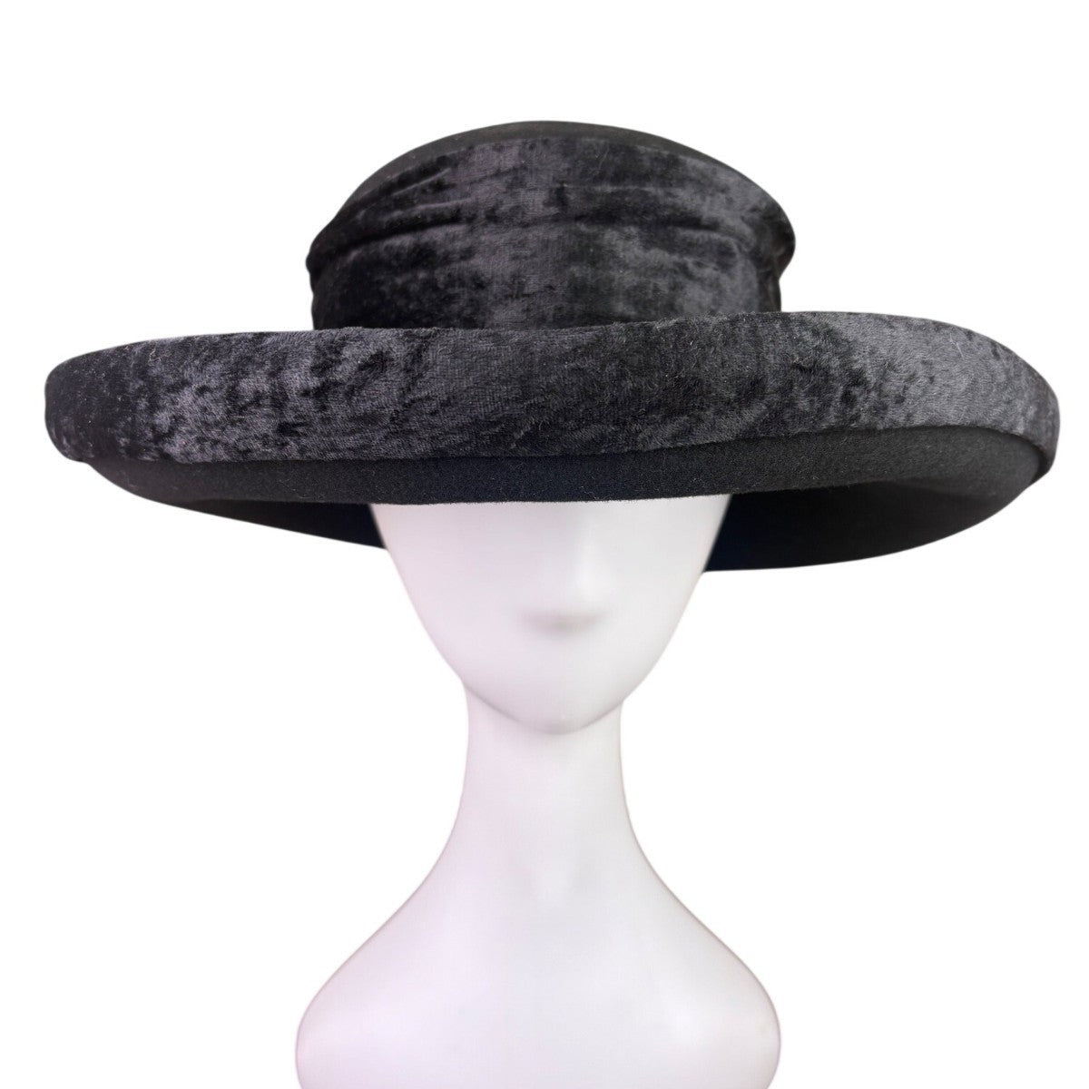 Importina Bollman Unisex Black Velvet-Finish Wool Vintage Style Wide Brim Hat