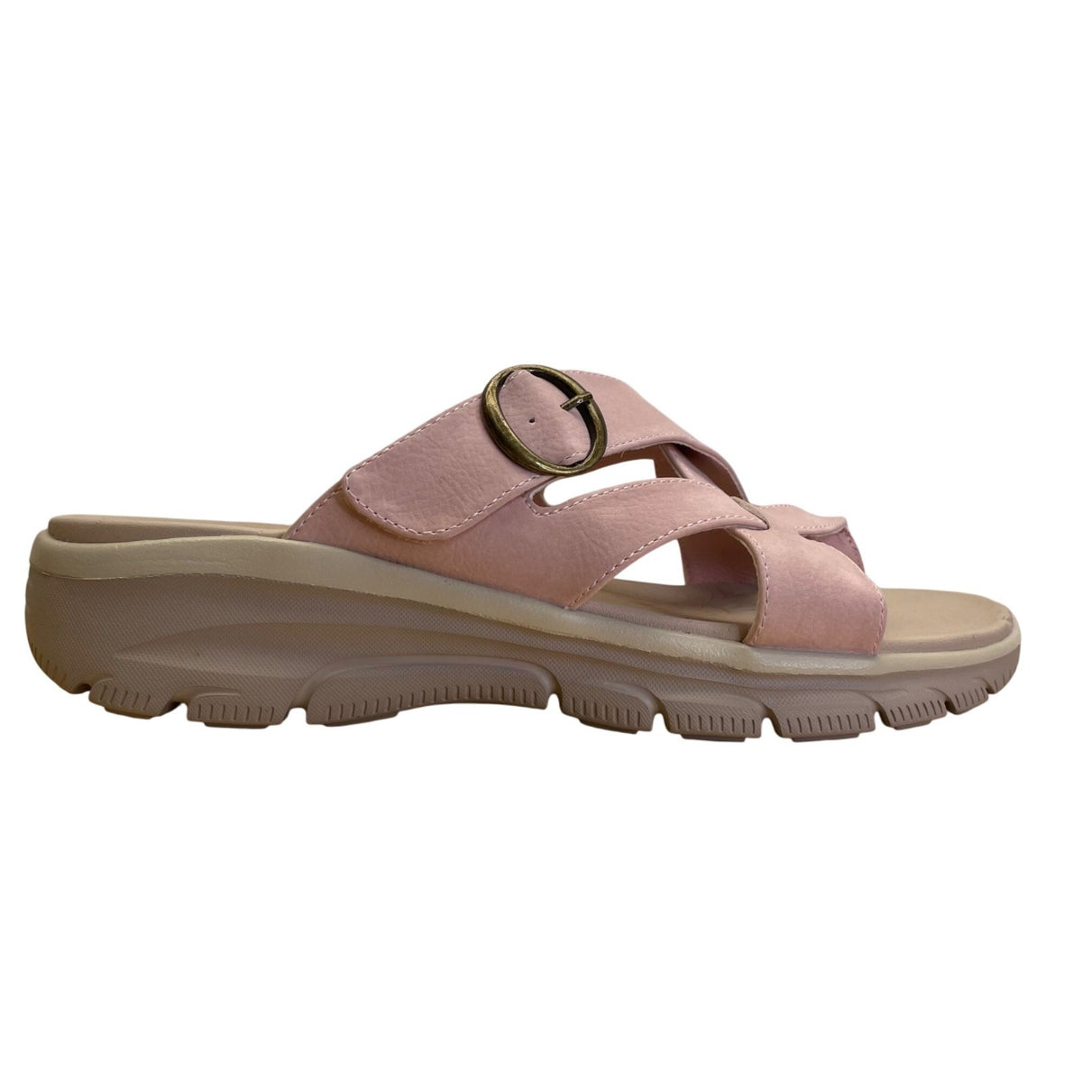 Skechers Women’s Blush Pink Buckle Strap Relaxed Fit Yoga Foam Sandals Sz US 8.5