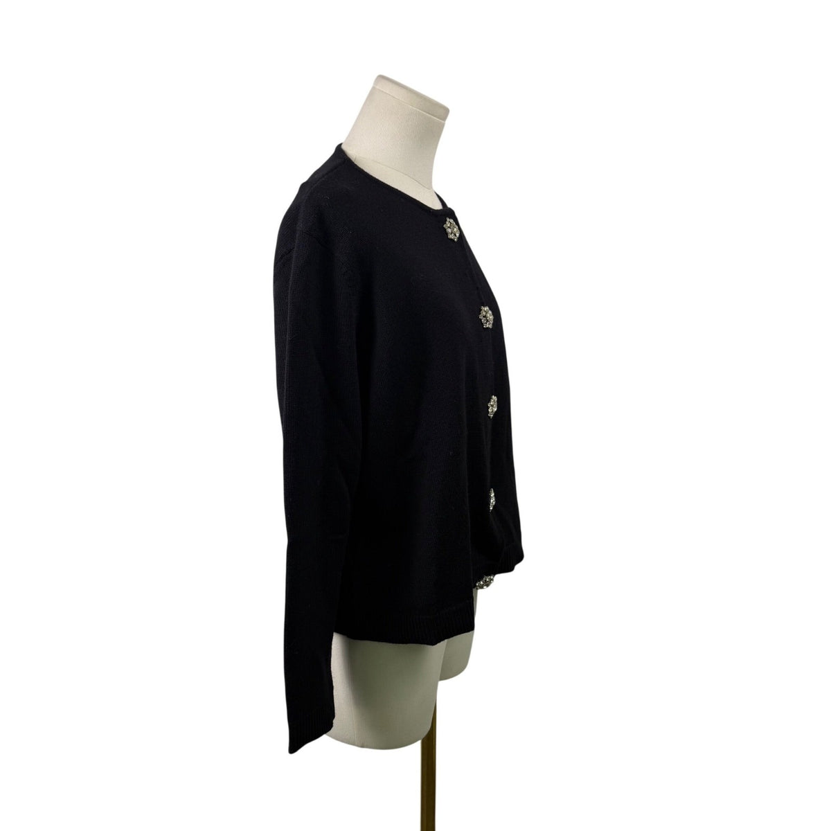 Talbots Women’s Black Merino Wool Cardigan With Embellished Buttons Sz P