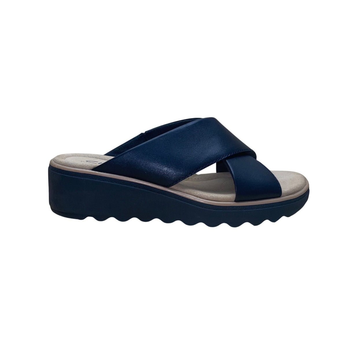 Clarks Collection Women’s Black Criss-Cross Comfort Wedge Slide Sandals Size 7.5