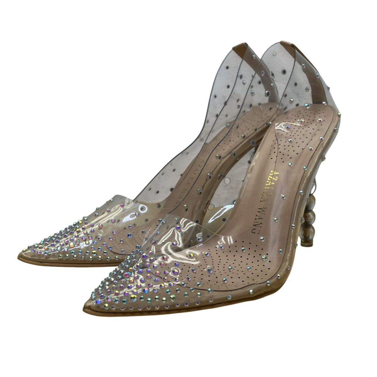 Azalea Wang Women’s Clear Rhinestone Embellished Glam Lucite Stiletto Heels Sz 8