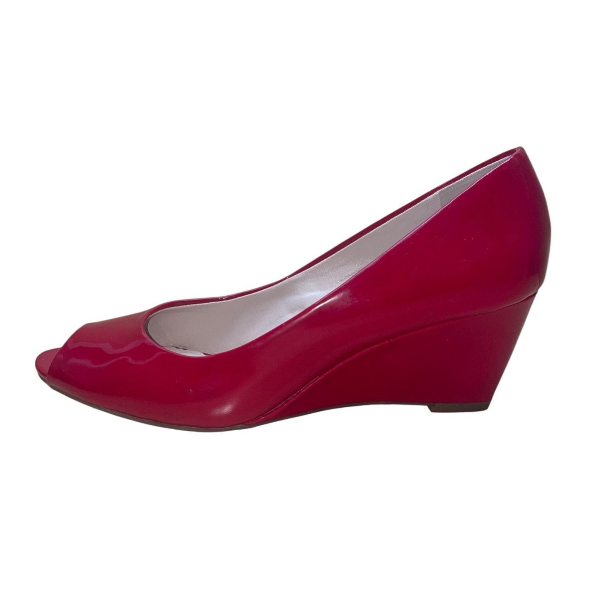 Franco Sarto Women’s Red Patent Peep Toe Wedge Slip-On Heels Size 7.5M