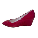 Franco Sarto Women’s Red Patent Peep Toe Wedge Slip-On Heels Size 7.5M