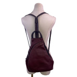 Women’s Burgundy Leather Multiple Compartments Sling Adjustable Straps Backpack