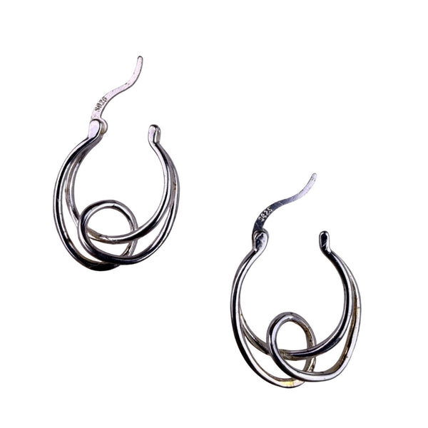 Sterling Silver Womens Twisted Loop Earrings .925 Geometric Design Lightweight