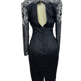 Black & Silver Sequin Beaded Womens Dress Long Sleeve Elegant Design Size M