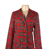 Hug Sunshine Womens Red Plaid Blazer & Pleated Skirt Set Sz L