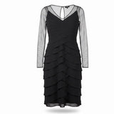 Adrianna Papell Womens Black Long Sleeve Tiered Ruffle Sheath Dress Size 4