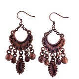 Vintage Copper Tone Womens Chandelier Earrings Green Floral Glass Accents