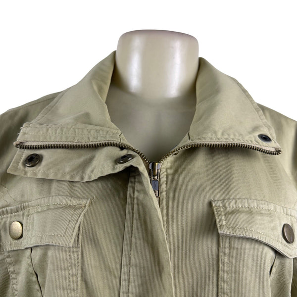 Volcom Women Khaki Cotton/Elastane Jacket Belted Military Style Size L