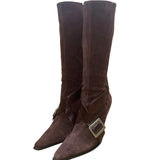 Guess Women’s Burgundy Suede Buckle Strap Stiletto Knee-High Goldie Boots Sz 6M